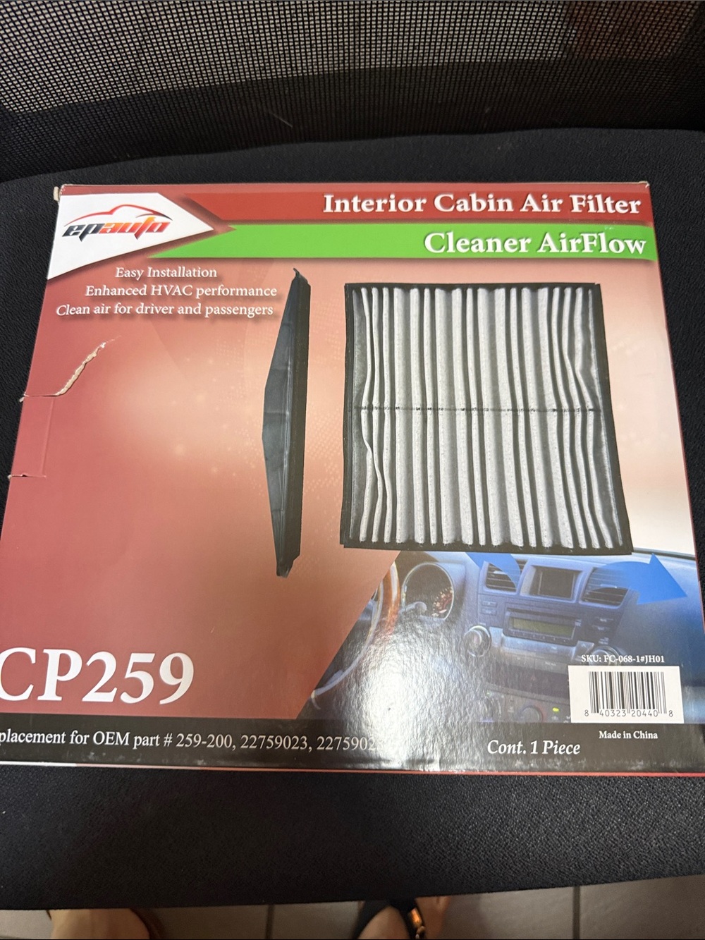 CP259 Interior Cabin Air Filter - (Black/White)